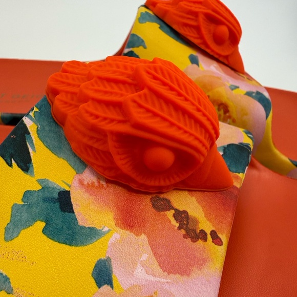 Kurt Geiger London Eagle Chunky Floral Platform Slide Orange Summer Sandals - Picture 7 of 17